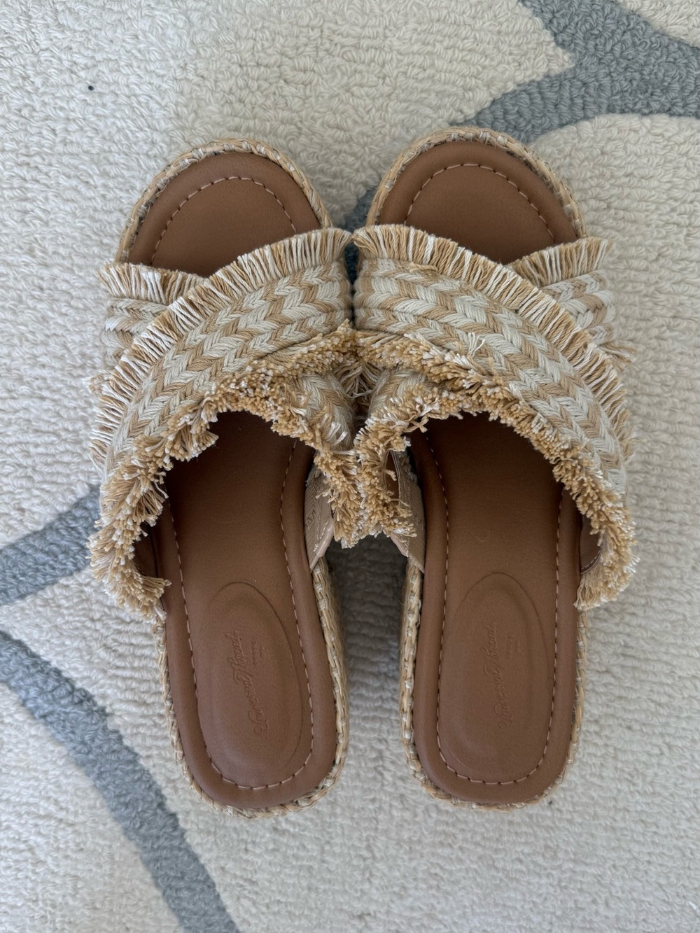 Women’s Tan Braided Slide Sandals - Neutral Fringe Slip-On
